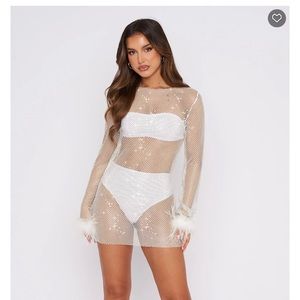 Disco Inferno Long Sleeve Mini Dress White NWT